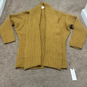 Anthropologie Sleeping On Snow Open Front Cardigan Cable Knit Size Small Yellow